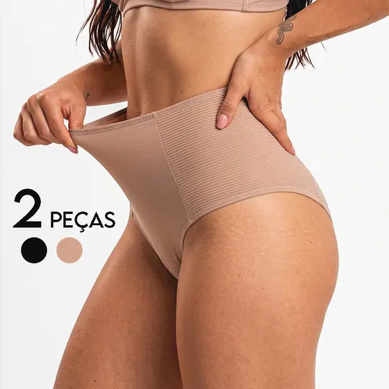 Kit 2 Cinta Modeladora Plus Size | Alta Compressão Calcinha Cós Alto Seca Barriga Reforçada