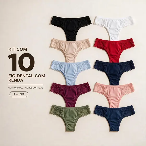Kit Calcinha Renda Fio Dental Tanga Microfibra Conforto Dia a Dia Calsinha Feminina