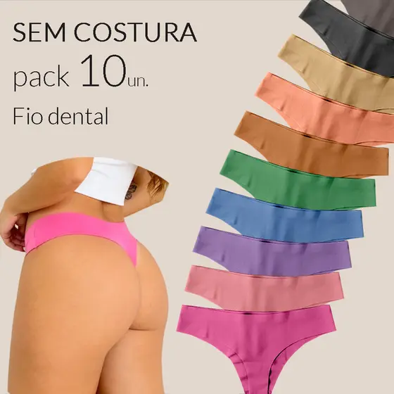 Kit 10 Calcinha Sem Costura Fio Dental Conforto Corte a Laser Não Marca