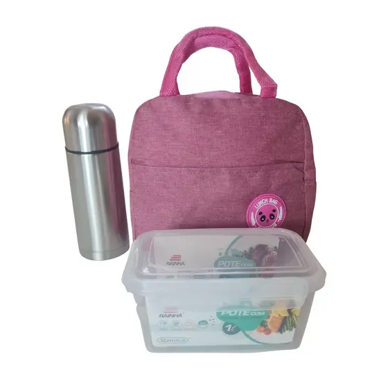 Kit Bolsa Térmica Lancheira com Garrafa Térmica Marmita
