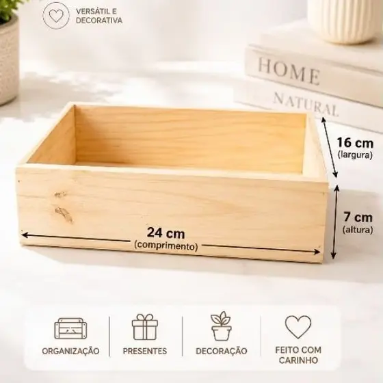 kit 2 Caixas organizadora de Madeira, Presentes, Cesta de cafe da manha, Artesanato, Multiuso