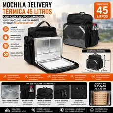 Mochila Térmica Delivery 45L com Isopor Laminado Motoboy Pizza Marmita Bag Aplicativo Entrega Food App