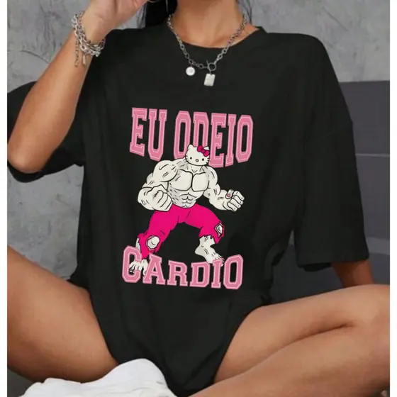Camiseta Academia Estampada Eu Odeio Cardio 100% Algodão Premium