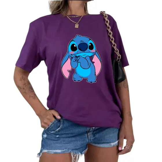 Camiseta Personalizada Ursinho Stitch Tímido Blusa 100% Algodão Casual