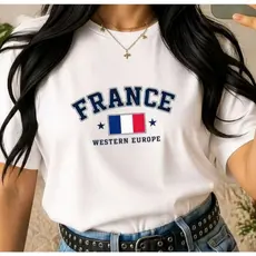 Blusa Feminina França 100% Algodão Camiseta T-shirt Casual Verão