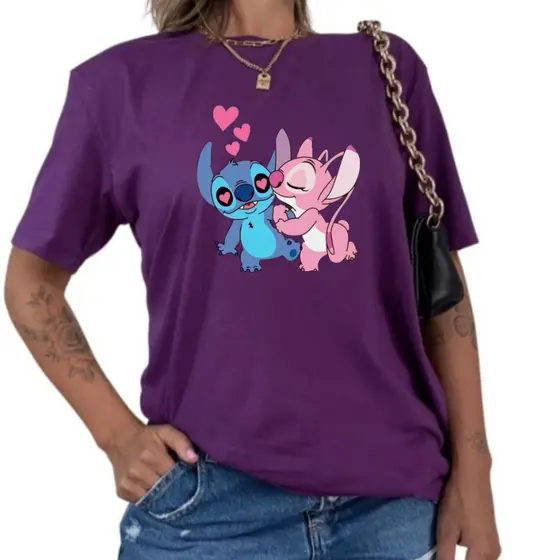 Camisa Stitch Apaixonado Camiseta 100% Algodão Malha 30.1 Casual