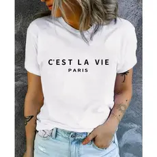 Blusa Feminina Estampa C'est La Vie Paris Minimalista Moderna Casual Algodão