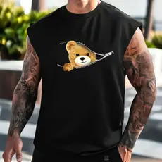 Regata Oversized Ursinho Zíper Camisa Academia Cavada Unissex Camiseta Larga Algodão Musculação