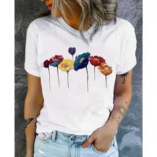 Camiseta T-shirt Feminina Branca Algodão Estampada Blusa Manga Curta Dia a Dia