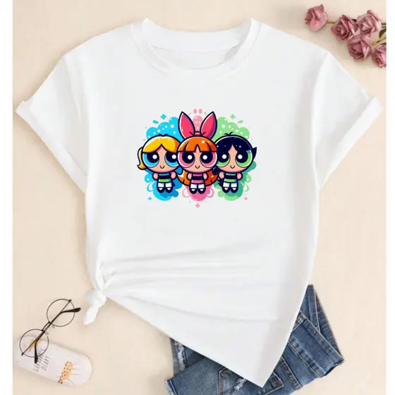 Camiseta Feminina Meninas Superpoderosas Estilo Fofo Divertido Coloridas