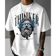 Camiseta Masculina Streetwear Estampa Zeus Thor com Raios Estilo Urbano Tecido Macio