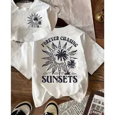 Blusa T-shirt Feminina Estampa Criativa Sunsets Verão 100% Algodão