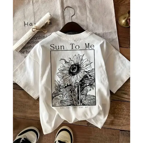 Camiseta Feminina Casual Girassól Flor 100% Algodão