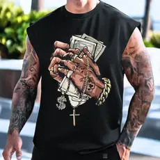 Regata Streetwear Oversized Masculina Estampa Hip Hop Camisa Academia Cavada Unissex Camiseta Larga Algodão Musculação