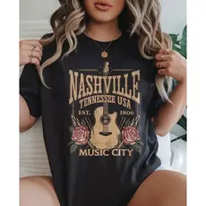 Camiseta Feminina Nashville Estilo Country Rock Casual Algodão