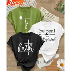 Camisetas Femininas Estampadas kit 3 conjunto Verão Algodão