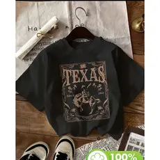 Camiseta Feminina Estampada Texas Cowboy Estilosa 100% Algodão