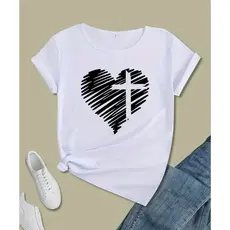 Camiseta Blusa Estampada Feminina Coração Cruz Cristã Jesus 100% Algodão Minimalista Estilosa