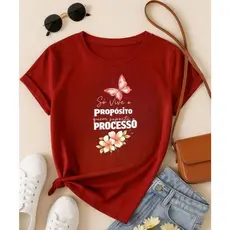 Camiseta Feminina Frase Motivacional Propósito e Processo T-Shirt Casual Moderna