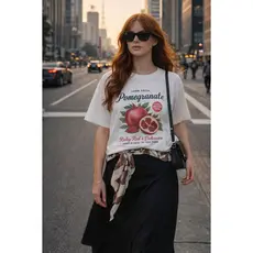 Camiseta Feminina  Estampa Delicada Romã Pomegranete Vintage Moda Casual