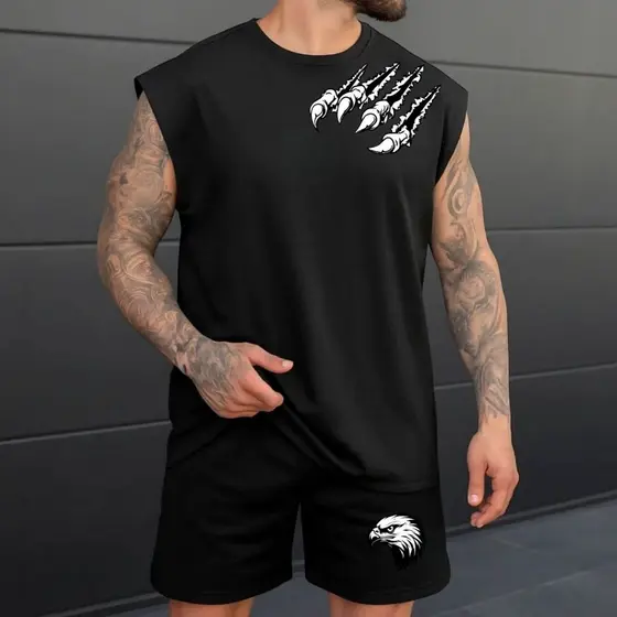 Kit 2 Peças Masculino Regata e Bermuda Tactel Garras Verão Treino