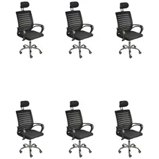 Kit 6 Cadeiras de Escritório Secretaria Diretor Roma Ergonômica com Apoio de Cabeça