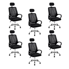 Kit 6 Cadeiras Escritório Diretor Ergonômica Tela Mesh Apoio de Cabeça com Ajuste de Altura Suporta até 120kg