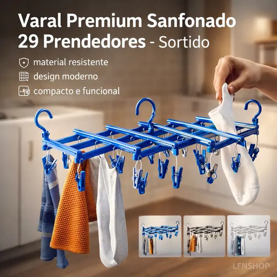 Varal Sanfonado 29 Prendedores Dobrável Varal Compacto Meias Roupas Íntimas Lavanderia Apartamento