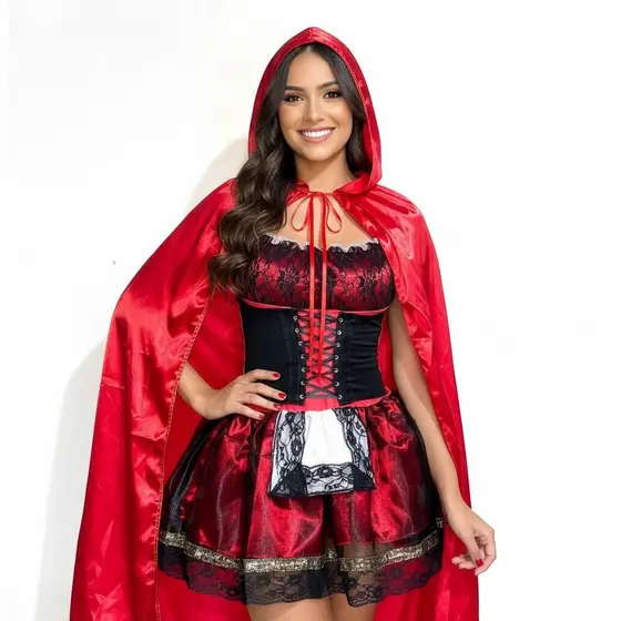 Fantasia Vestido Chapeuzinho Vermelho Luxo Adulto