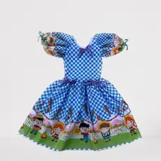 TRAJE CAIPIRA PARA FESTA JUNINA FESTA PARAENSE QUADRICULADO AZUL MENINA