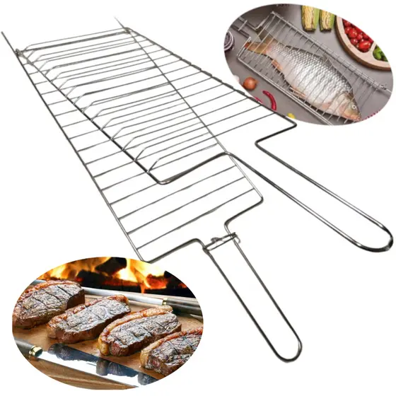 Grelha Dupla Para Churrasqueira Dupla Churrasco Peixe Carne Frango Linguiça Multiuso Aço