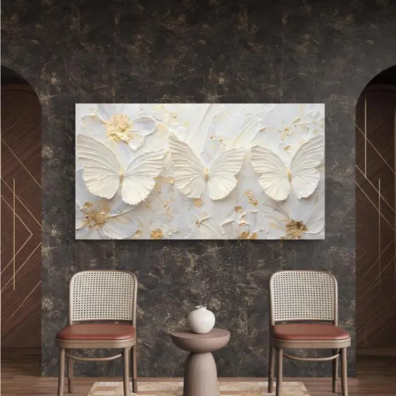 Quadro Decorativo Borboleta Bege Moderna Grande Sala Quarto