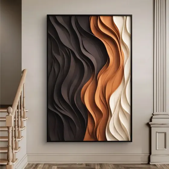 Quadro Decorativo 110x80 Abstratos Ondas Marrom Plaster Art Hall Casa Sala Quarto