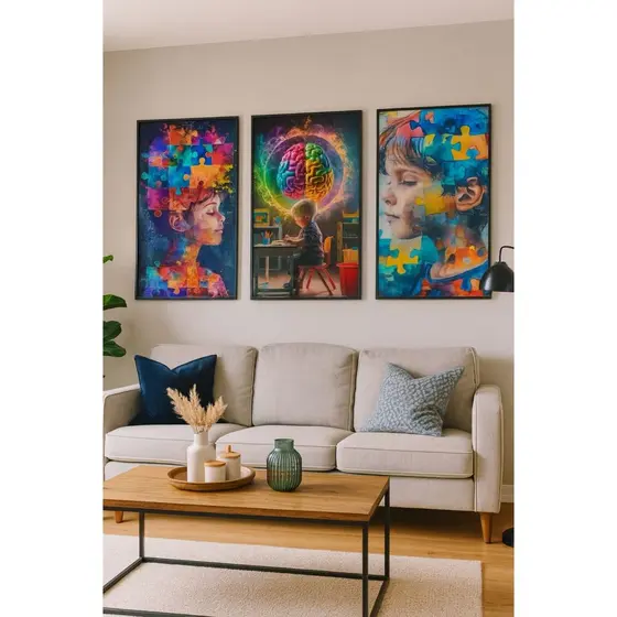 Quadro Decorativo Autismo Criança Autista Kit 3 Peças MDF