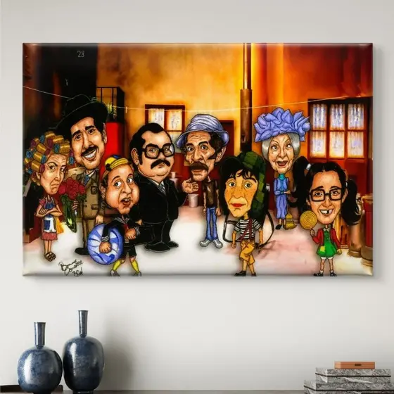 Quadro Decorativo Chaves Turma Completa Caricatura MDF 110x80 Sala Quarto Escritório