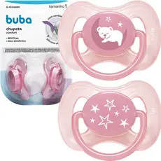 Kit 2 Chupetas Silicone Confort Ultra Soft 0-18 Meses Tamanho 1 e 2 Recém Nascido Bebe Rosa Buba