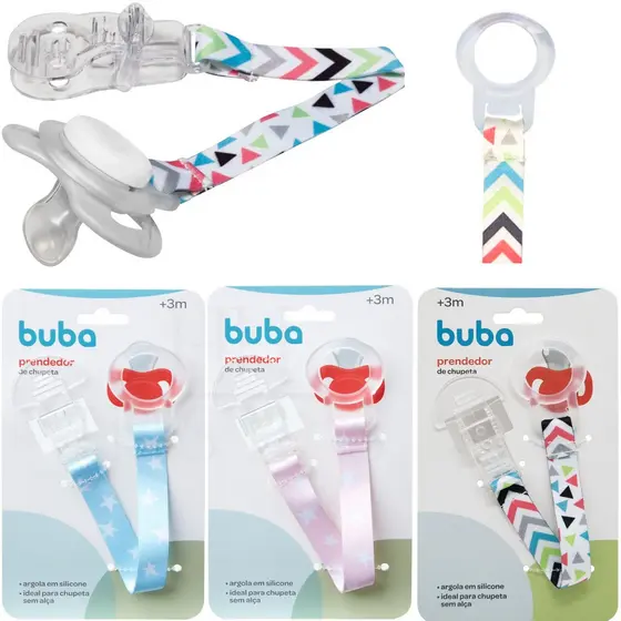 Prendedor de Chupeta Buba Com Anel Adaptador de Silicone Serve Avent MAM Chupetas sem Alça Rosa Azul