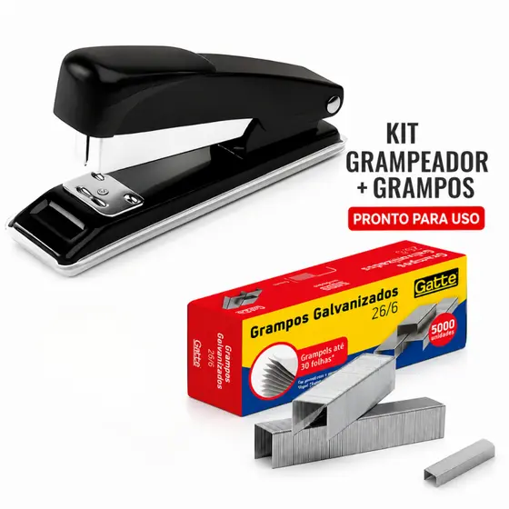 Grampeador Metal P/ 20 Folhas + 5000 Grampos 26/6 Galvanizado
