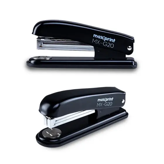 Grampeador Grampo Papel Folhas Escritório Metálico Preto Para 20 Folhas Maxprint