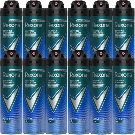 Kit Desodorante Aerosol Rexona Masculino Active Dry/Azul 150ml - 12 Unidades