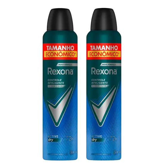 Kit Desodorante Antitranspirante Aerosol Rexona Active Dry 72 horas 250ml - 2 Unidades