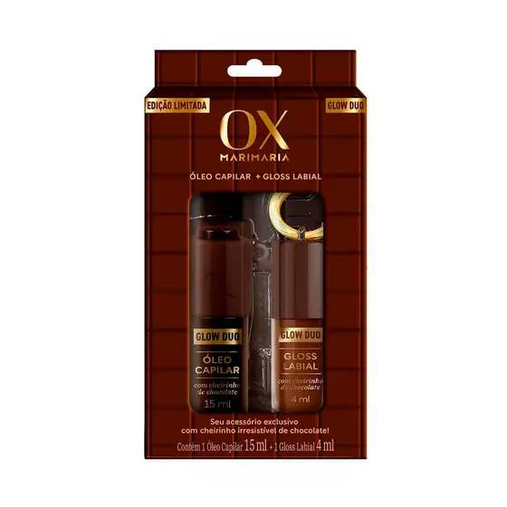 Kit OX Mari Maria Óleo Capilar 15ml + Gloss Líquido Labial Chocolate Glow Duo