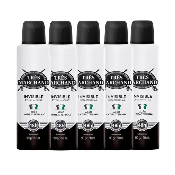 Kit Desodorante Aerossol Très Marchand Invisible 150ml - 5 Unidades
