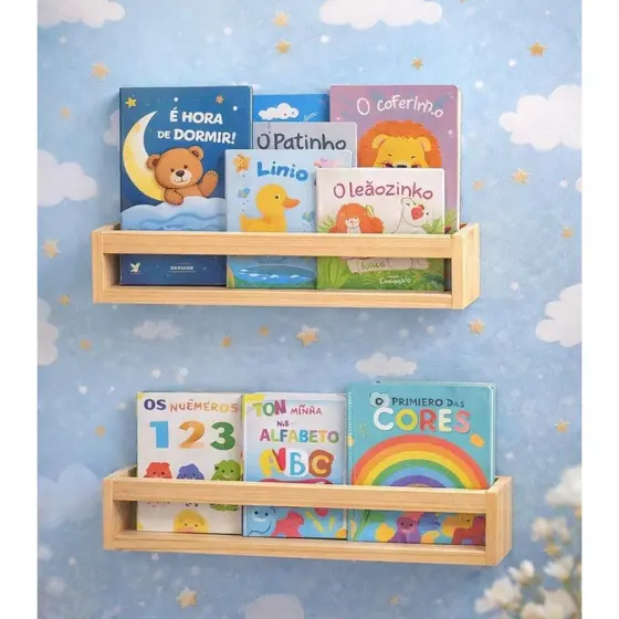 Prateleira Infantil de Madeira, Porta Livros, Decorativa,  kit c/2