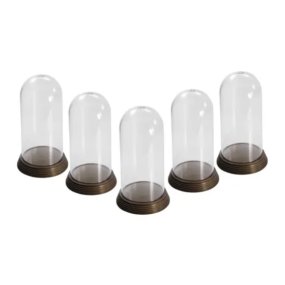Kit 05 Redomas Cúpulas Acrílico Bases Cor Ouro Envelhecido sendo 04 unidades P 11 cm e 01 unidade G 20 cm Amor Lindo
