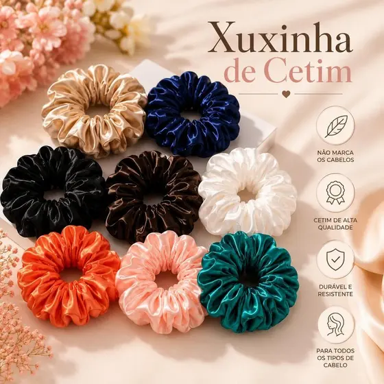Kit 3 / 6 Peças de Xuxinha de Cetim Faixa Anti frizz Acessório para Cabelo Cores Variadas