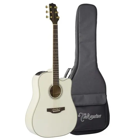 VIOLÃO TAKAMINE ELÉTRICO DE AÇO GD37CE PW BRANCO PEROLADO C/ BAG