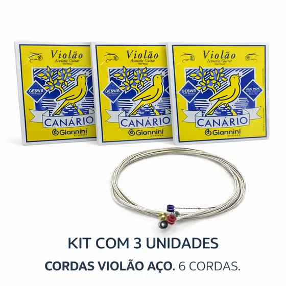 KIT 3 ENCORDOAMENTOS GIANNINI VIOLÃO AÇO 011 GESWB C/BOLINHA
