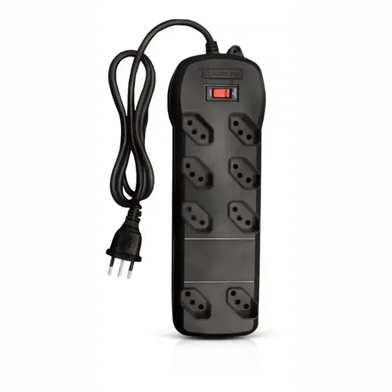 FILTRO DE LINHA QUALITRONIX QFL8 8 TOMADAS PRETO BIVOLT CABO 1,20M