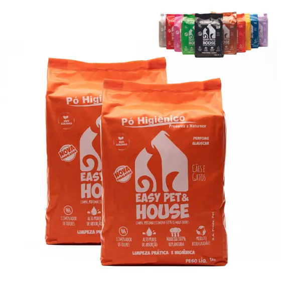 Kit c/ 2 Eliminador de Odores e Limpeza à Seco Pó Higiênico Easy Pet Cães e Gatos